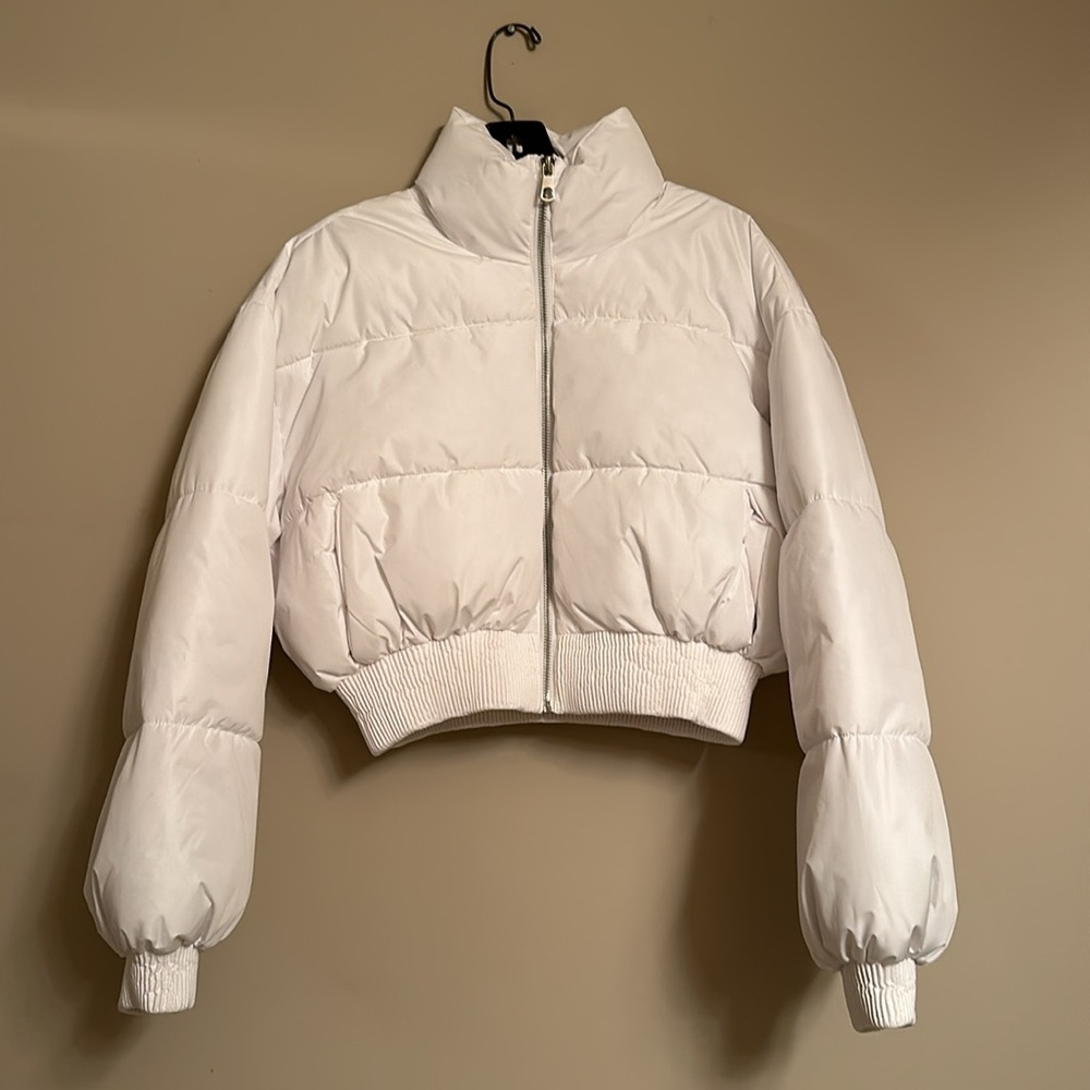 Zara Water And Wind Protection Cropped Puffer Anorak White Crop Jacket Small - Picture 10 of 12